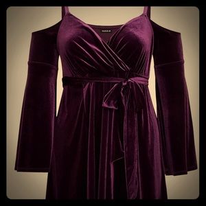 Purple Bell Sleeve Velvet Mini Dress